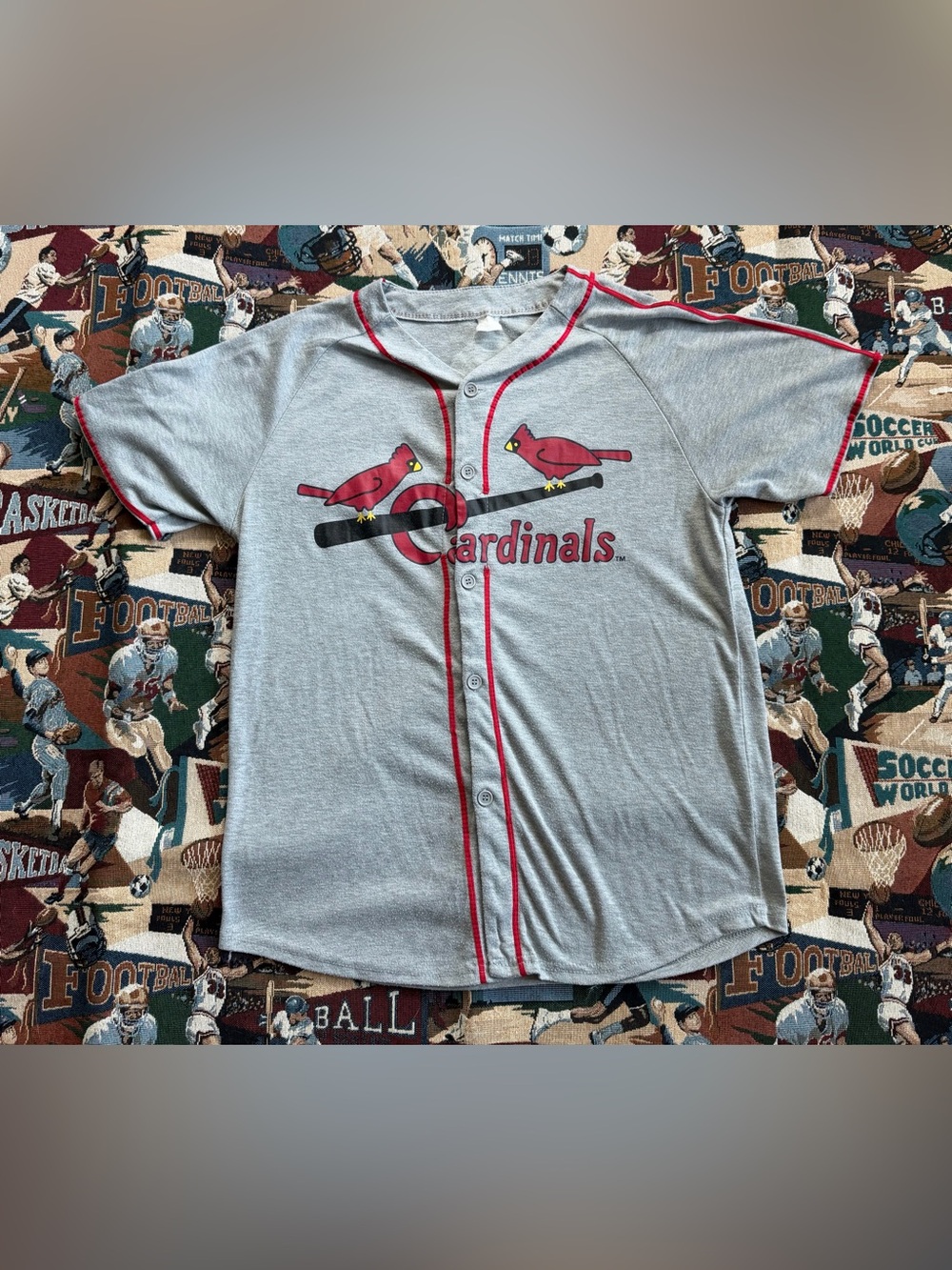 Men’s MLB St Louis Cardinals Gray Retro Throwback Button Up Jersey